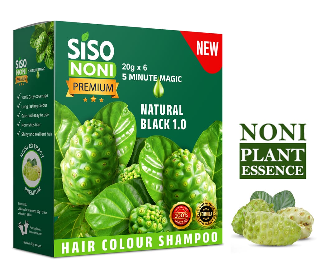Siso Premium Noni Black Hair colour shampoo 20g Pack of 6 | Ammonia Free hair color for women