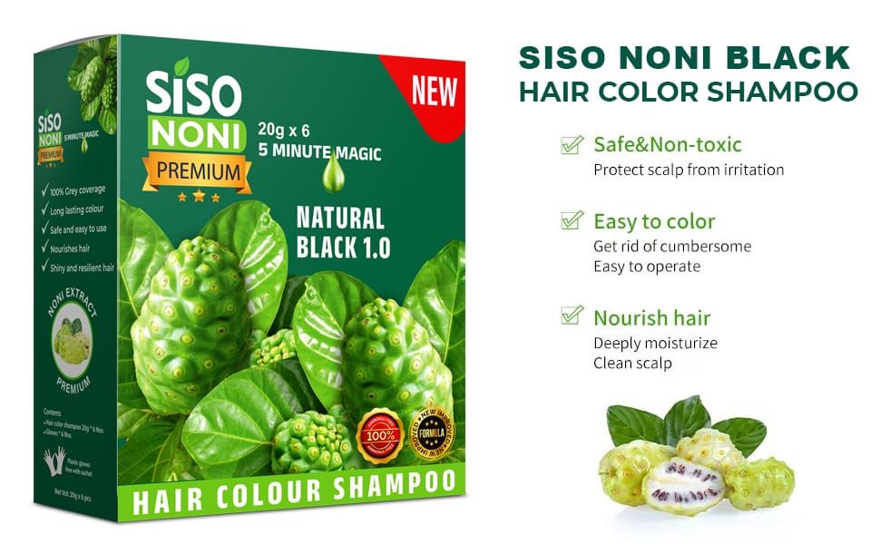 Siso Premium Noni Black Hair colour shampoo 20g Pack of 6 | Ammonia Free hair color for women