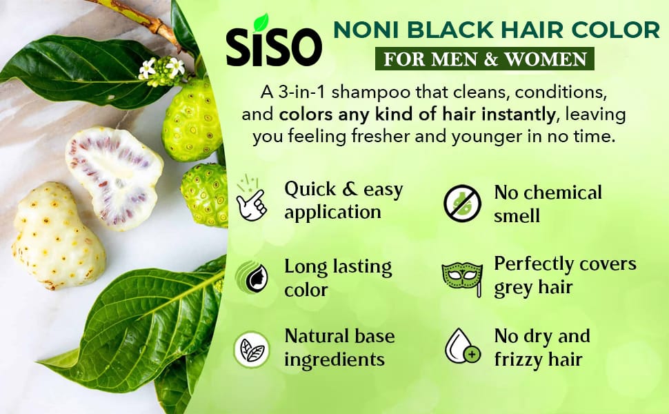 Siso Premium Noni Black Hair colour shampoo 20g Pack of 6 | Ammonia Free hair color for women