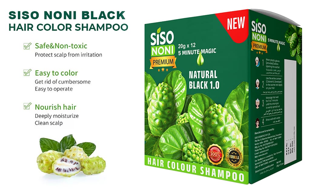 Siso Premium Noni Black Hair colour shampoo 20g Pack of 6 | Ammonia Free hair color for women