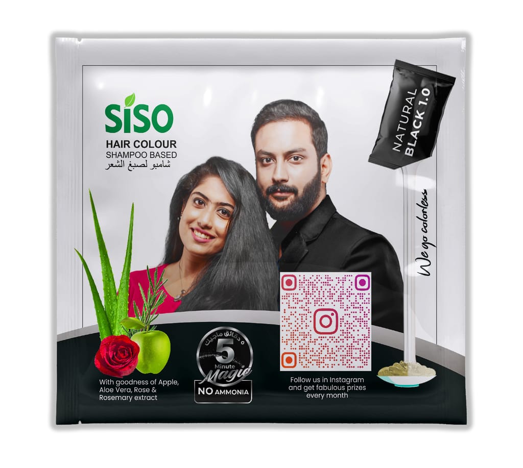 Siso Permanent Hair Color (20g) Pack of 10 - Natural Black, 100% Grey Coverage with Herbal Extracts, 0% Ammonia & Silicone