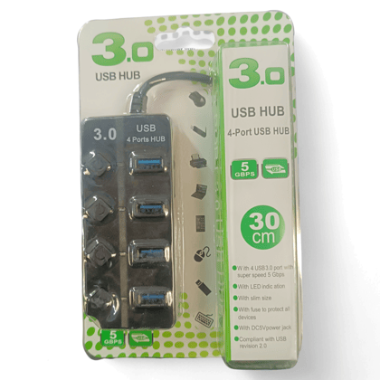 Power Your Way: 4-Port USB 3.0 Hub with Individual On/Off Switches