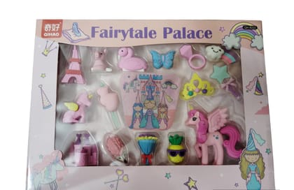 Stylisg Fairy Tale Palace Erasers for Kids, Birthday Return Gifts for Kids (Pack of 17 Pcs; Assorted Color)