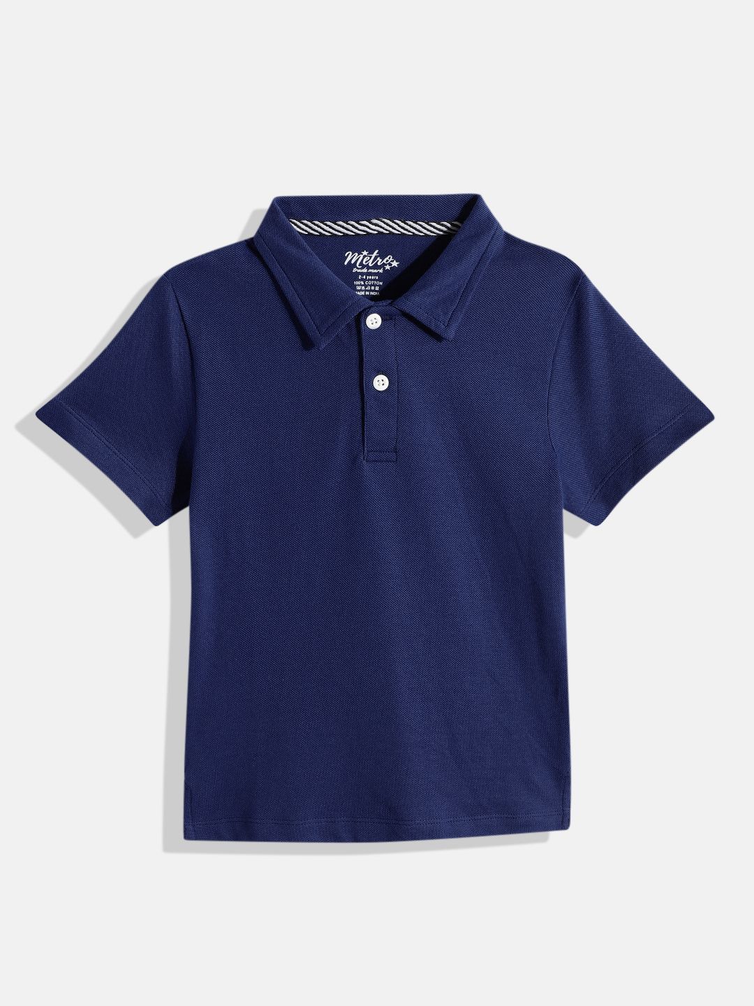 Boys Navy Blue Solid Cotton Polo Collar T-shirt