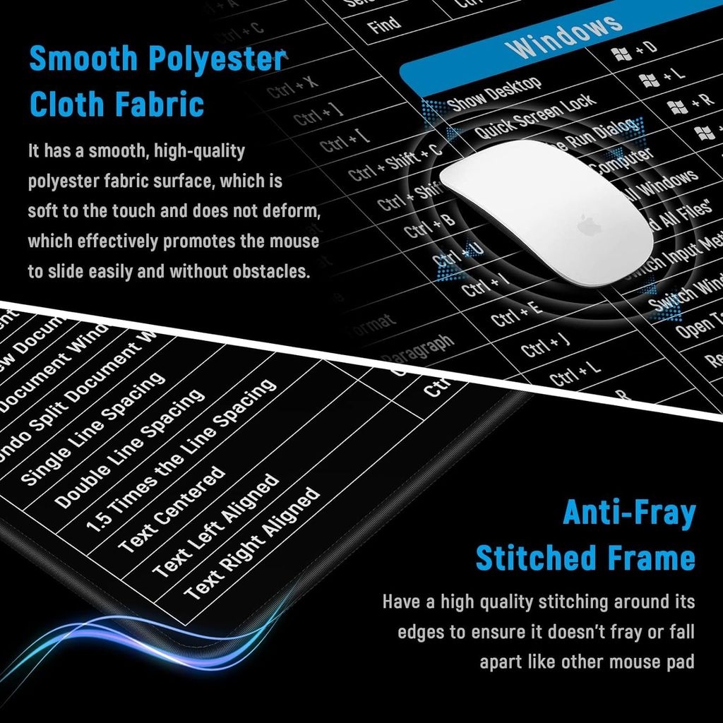 YOGDOTS Anti-Slip Keyboard Pad with Office Software Shortcuts Pattern, Clear Extended Large Cheat Sheet Mouse Pad, Large Rubber Base Mice Smooth Cloth Desk Mat, Excel Shortcut Keys Mouse Pad (80x30cm)