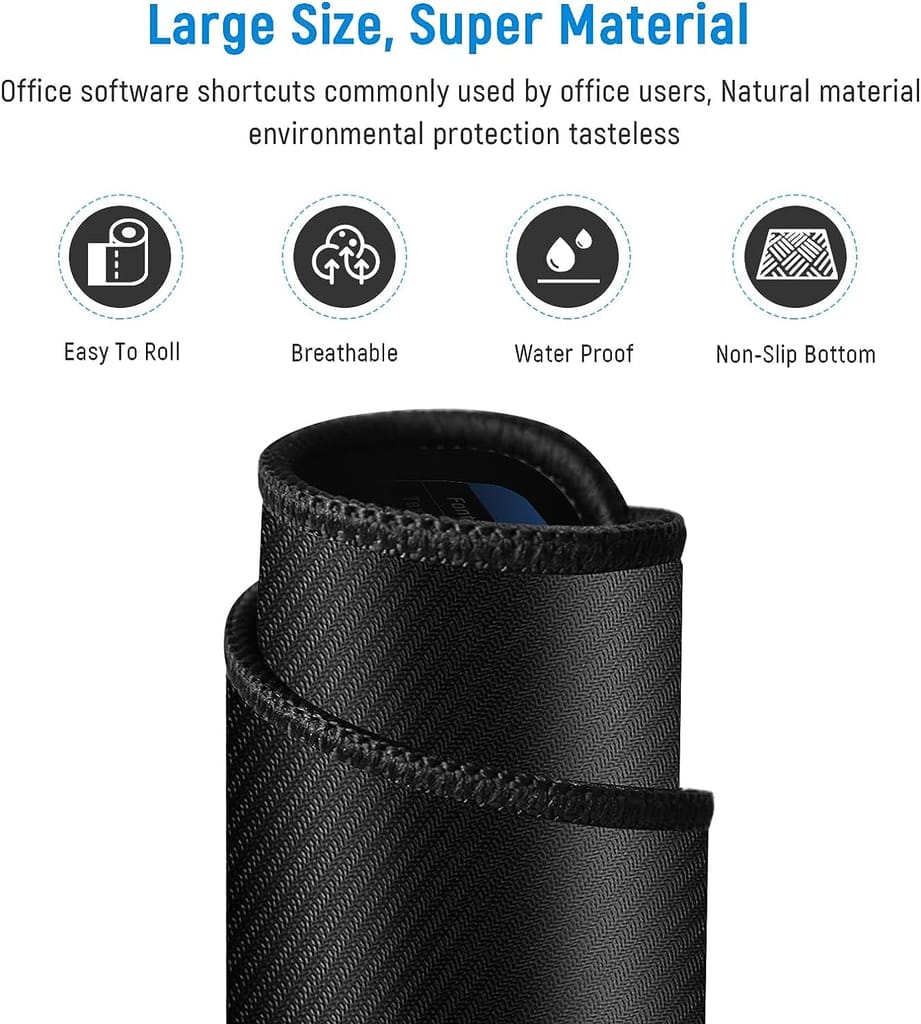 YOGDOTS Anti-Slip Keyboard Pad with Office Software Shortcuts Pattern, Clear Extended Large Cheat Sheet Mouse Pad, Large Rubber Base Mice Smooth Cloth Desk Mat, Excel Shortcut Keys Mouse Pad (80x30cm)