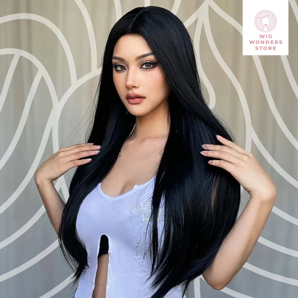 Black Wig, Wig Black, Long Wig, Wigs, Wig, Synthetic Wig, Long Straight Black Wig, Cosplay Wig, Party Wig,