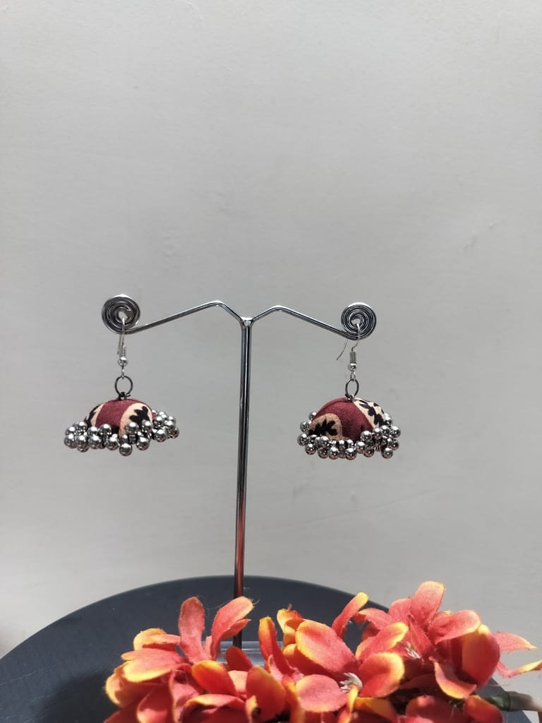 RitzyEra Mehroon Handmade Ajrakh Jhumkas - Earrings | Buy online on ZillyBuy