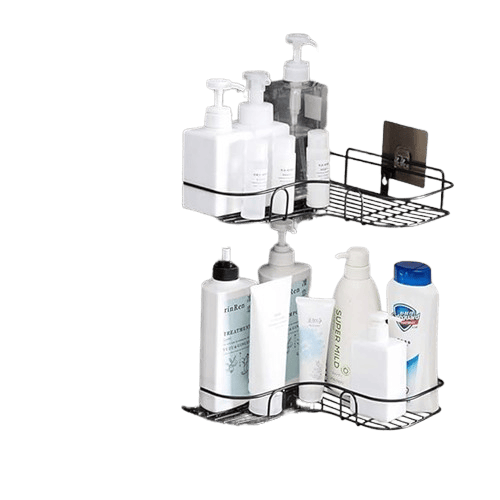 Frap Sticker Wall Mounted Bathroom Corner/ Shelf/ Rack/ Storage Organizer Iron Wall Shelf  (Number of Shelves - 2, Black)