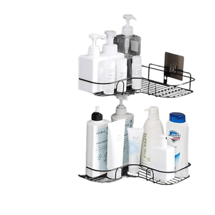 Frap Sticker Wall Mounted Bathroom Corner/ Shelf/ Rack/ Storage Organizer Iron Wall Shelf  (Number of Shelves - 2, Black)