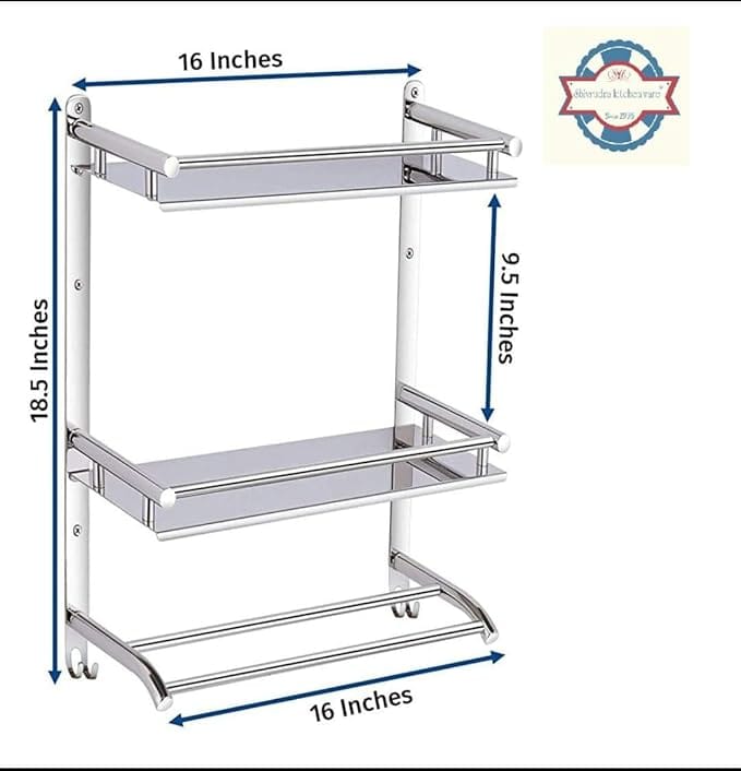 Well Set by Multi use Rack /Kitchen /Bathroom Accessories Stainless Steel Wall Shelf  (Number of Shelves - 2, Steel)
