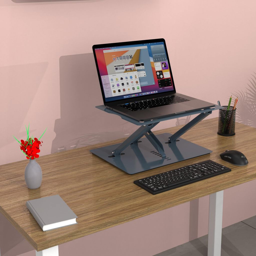 Opus Indigo Uplyft Laptop Stand for Desk Ergonomic Sit to Stand Holder and Desk Convertor Adjustable Height from 2" to 12" Supports up to 15 Kg Compatible with All Laptops and Computer Tablets