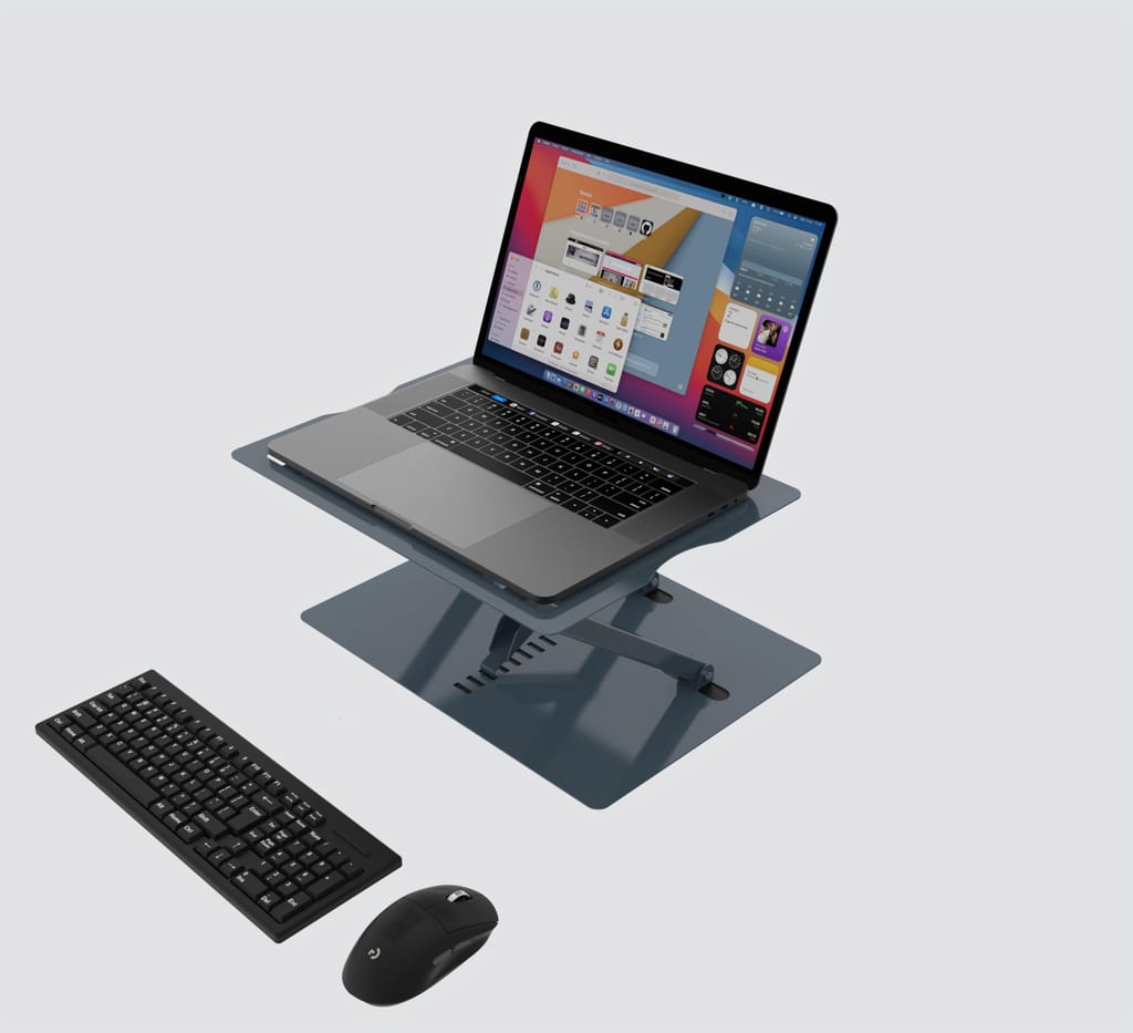 Opus Indigo Uplyft Laptop Stand for Desk Ergonomic Sit to Stand Holder and Desk Convertor Adjustable Height from 2" to 12" Supports up to 15 Kg Compatible with All Laptops and Computer Tablets