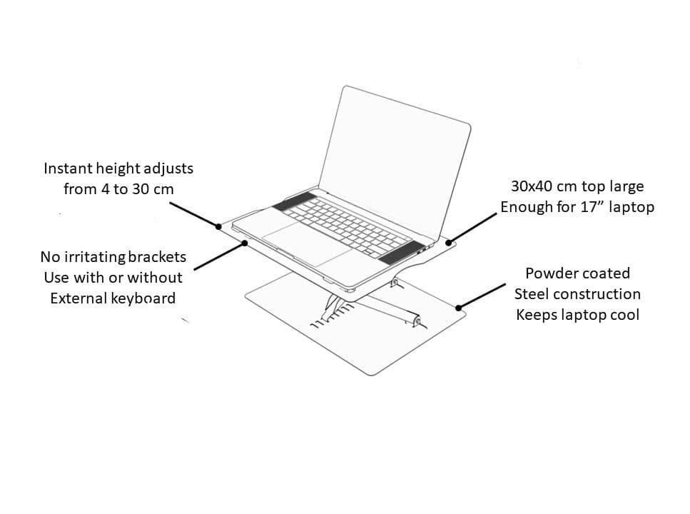Opus Indigo Uplyft Laptop Stand for Desk Ergonomic Sit to Stand Holder and Desk Convertor Adjustable Height from 2" to 12" Supports up to 15 Kg Compatible with All Laptops and Computer Tablets