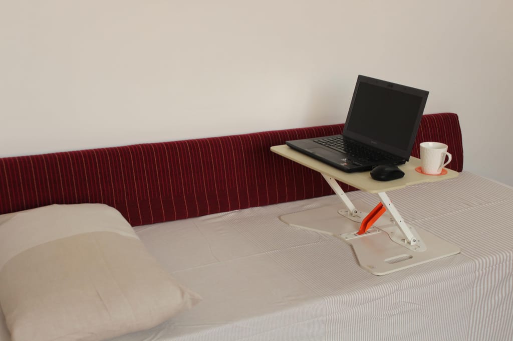 Opus Indigo Mudra Tablet Compact Multipurpose Laptop Table for Children and Floor Work Foldable & Portable with Adjustable Height Sit & Stand Desk Converter Engineered Wood Table Top - Pine Colour