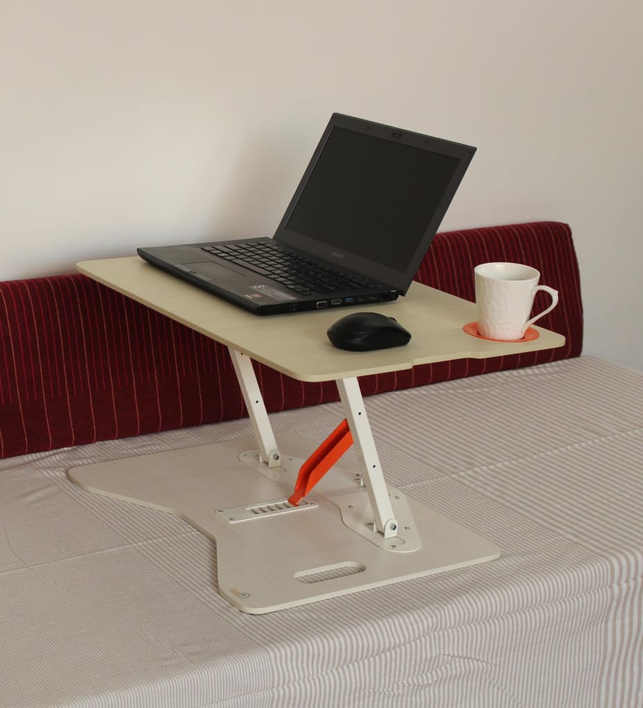 Opus Indigo Mudra Tablet Grand Laptop Table with Cup Holder for Work from Home Foldable and Portable with Adjustable Height Sit and Stand Desk Converter Engineered Wood Table Top - Pine Color