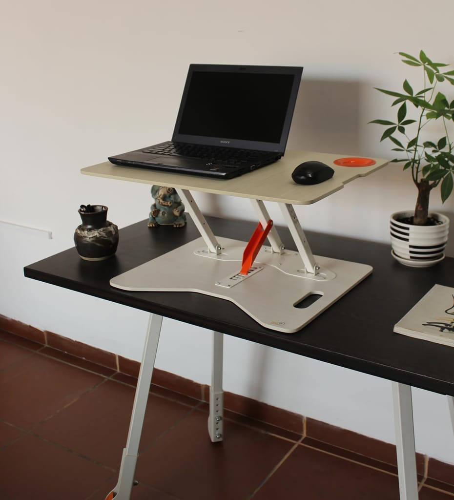 Opus Indigo Mudra Tablet Grand Laptop Table with Cup Holder for Work from Home Foldable and Portable with Adjustable Height Sit and Stand Desk Converter Engineered Wood Table Top - Pine Color