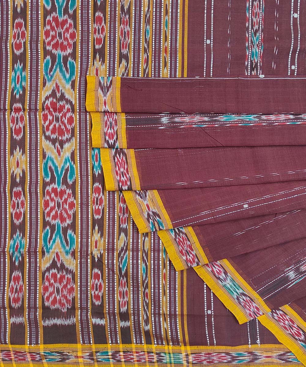 Maroon Sambalpuri Handwoven Single Ikat Cotton Saree SFCSAR1326