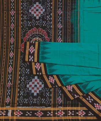 Green Black Nuapatna Handwoven Single Ikat Cotton Saree