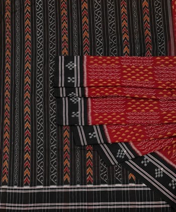 Maroon Black Nuapatna Handwoven Single Ikat Cotton Saree