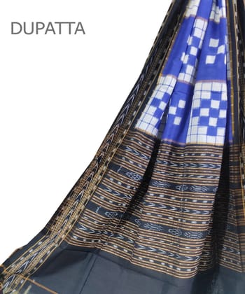 Blue Black Sambalpuri Handwoven Double Ikat Cotton Dupatta