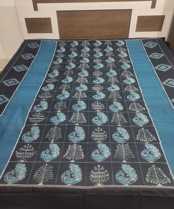 Black Blue Sambalpuri Handwoven Cotton Double Bed Sheet