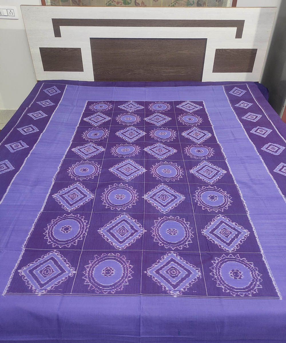 Purple Sambalpuri Handwoven Cotton Double Bed Sheet SFCBED0969