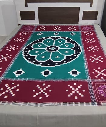Green Maroon Sambalpuri Handwoven Cotton Double Bed Sheet