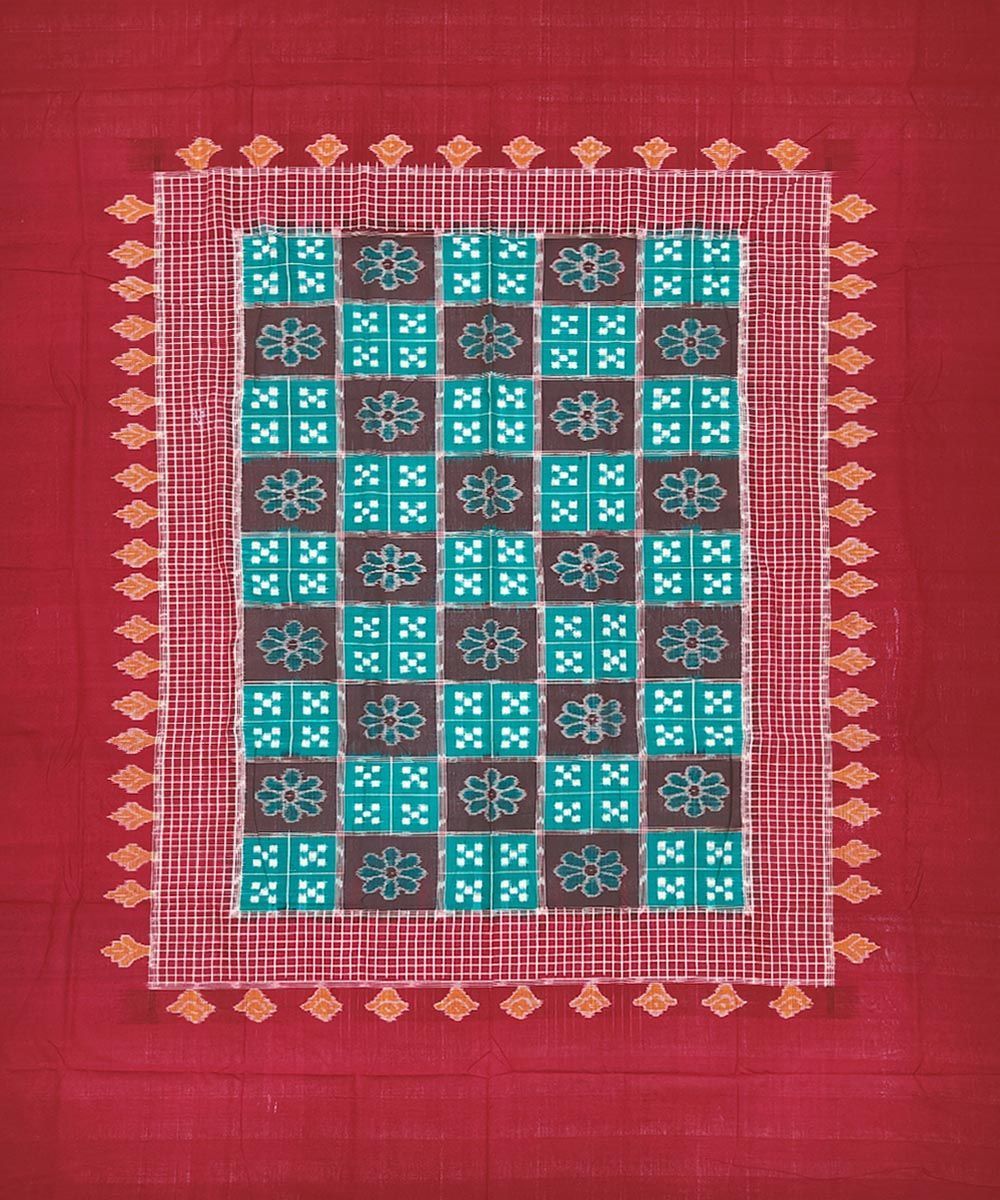 Green Sambalpuri Handwoven Cotton Single Bed Sheet SMCBED1308