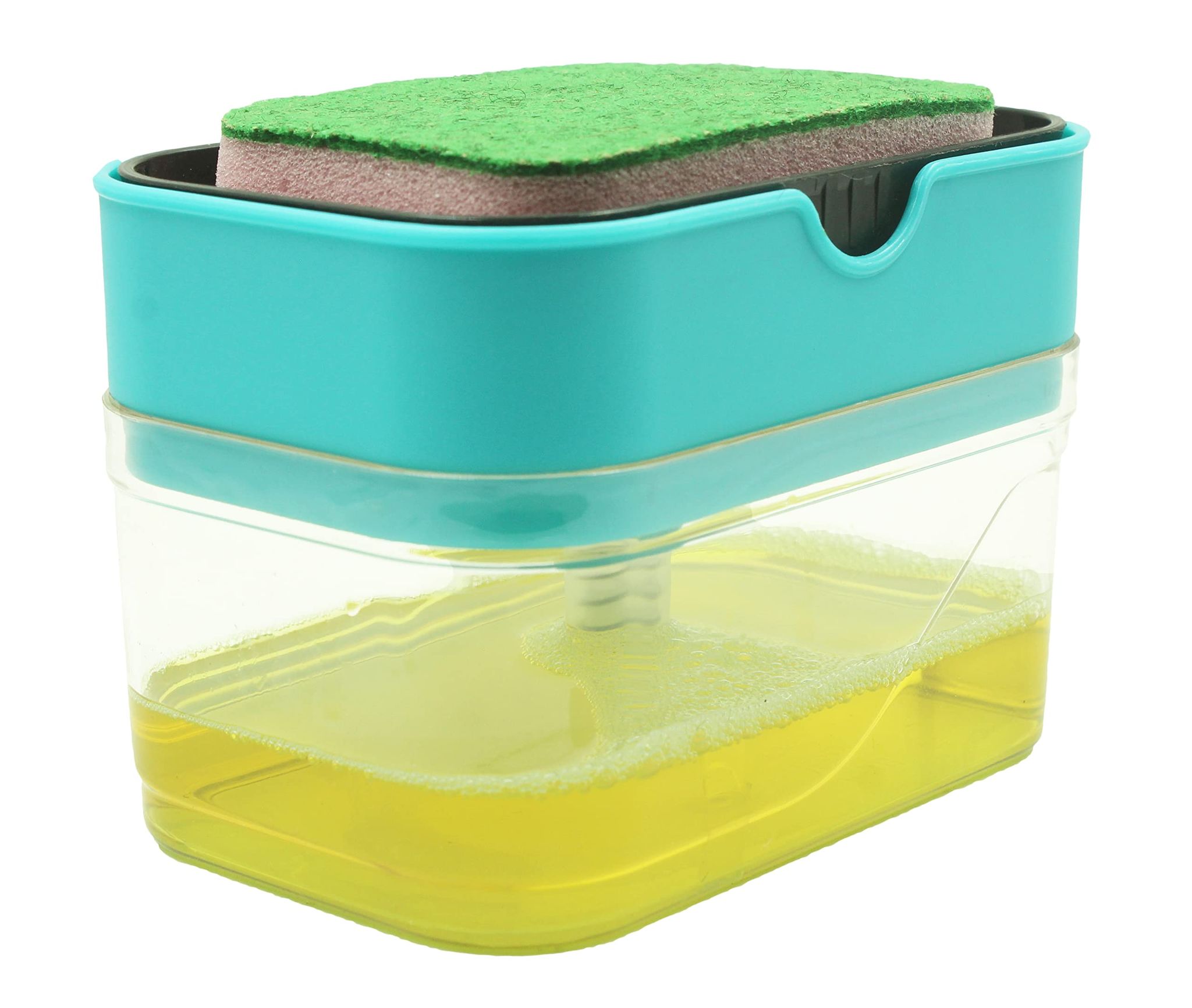 Humaira Plastic 2 in 1 Soap Dispenser Sponge Holder for Kitchen Dishwasher Liquid Holder, Liquid Dispenser Through Pump 400 ml with Sponge