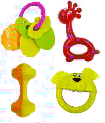 Humaira Plastic Rattles for New Born Baby Teether Non Toxic Toy Set for Toddler, Babies Infants and Children, Multicolor, 4 Pcs