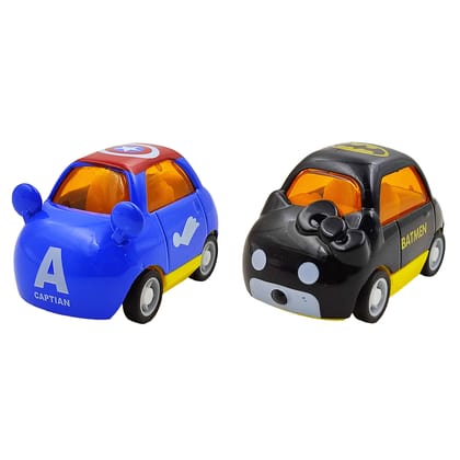 Humaira Mini Q Cute Cartoon Push & Go Pull Back Metal Die Cast Car Toy for Kids, Multi Color, Pack of 2