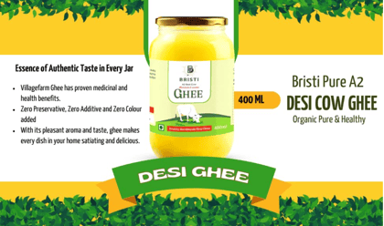 Bristi B Pure A2 Deshi Gir Cow Traditional Bilona Method Ghee glass jar | 100% Desi Indian Cow Ghee | Organic Pure & Healthy Danedar Ghee (800ml-pack2))