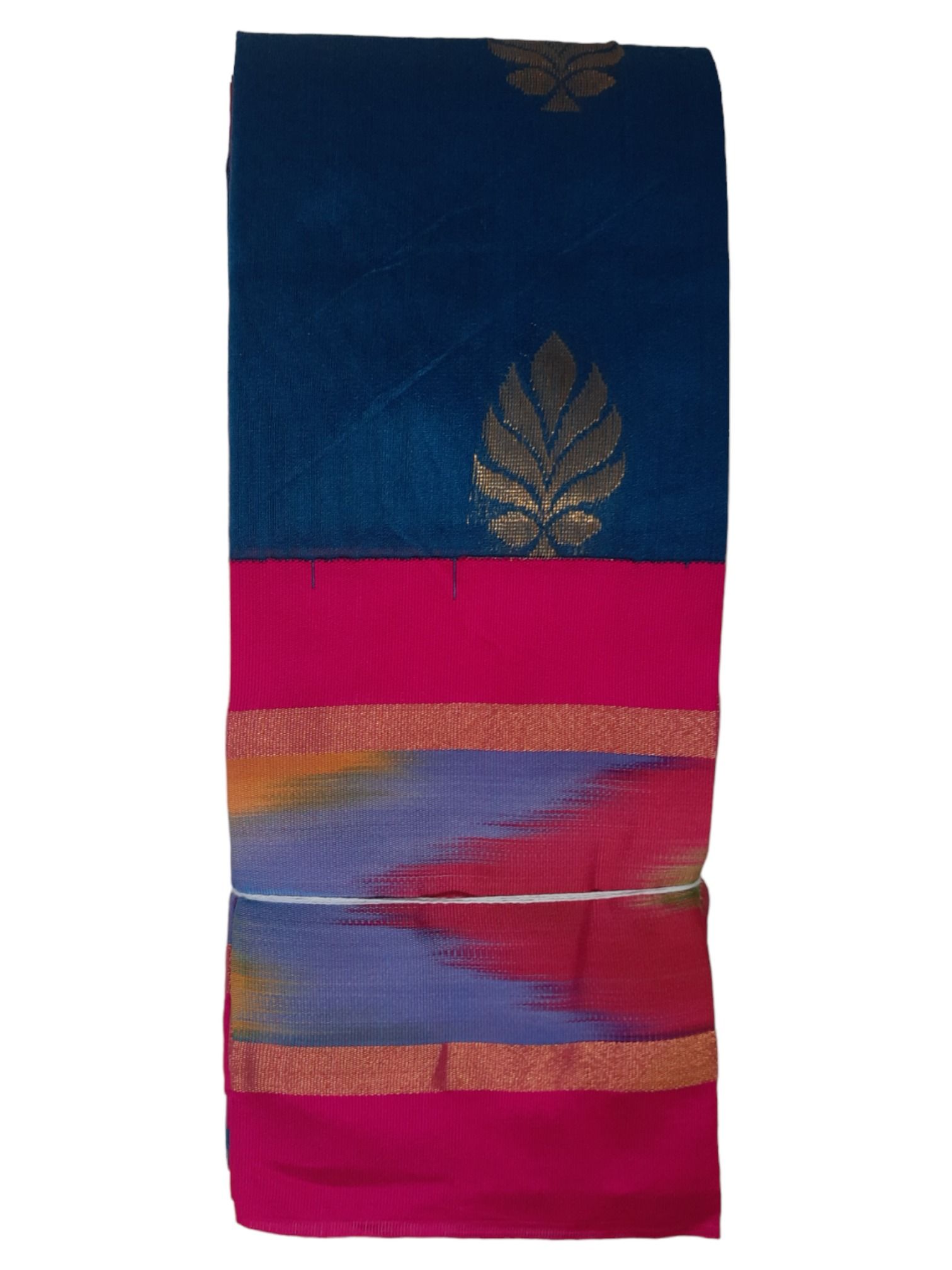 Uppada Kuppadam Teal Blue handloom cotton silk saree with blouse piece.