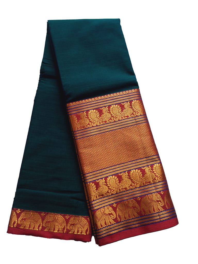 Narayanpet Bottle Green handloom Mercerised soft cotton saree with blouse piece. - Sarees | Buy online on ZillyBuy