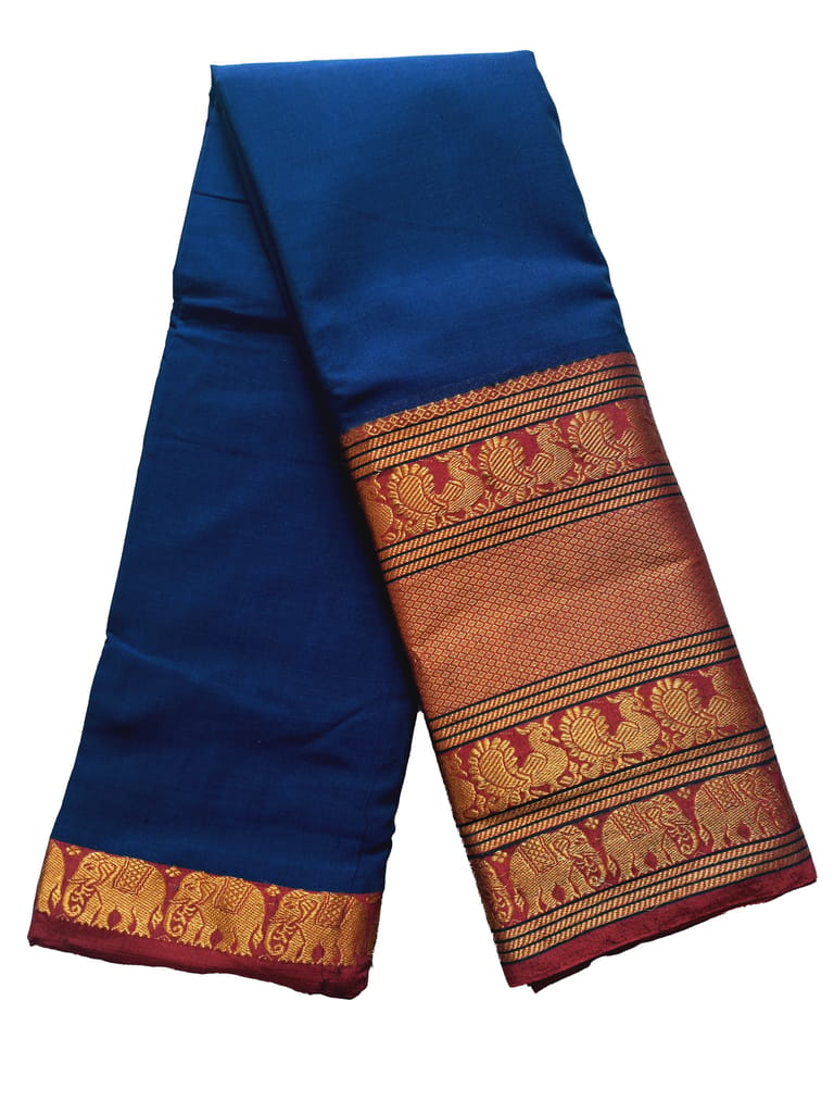 Narayanpet Royal Blue handloom Mercerised soft cotton saree with blouse piece. - Sarees | Buy online on ZillyBuy