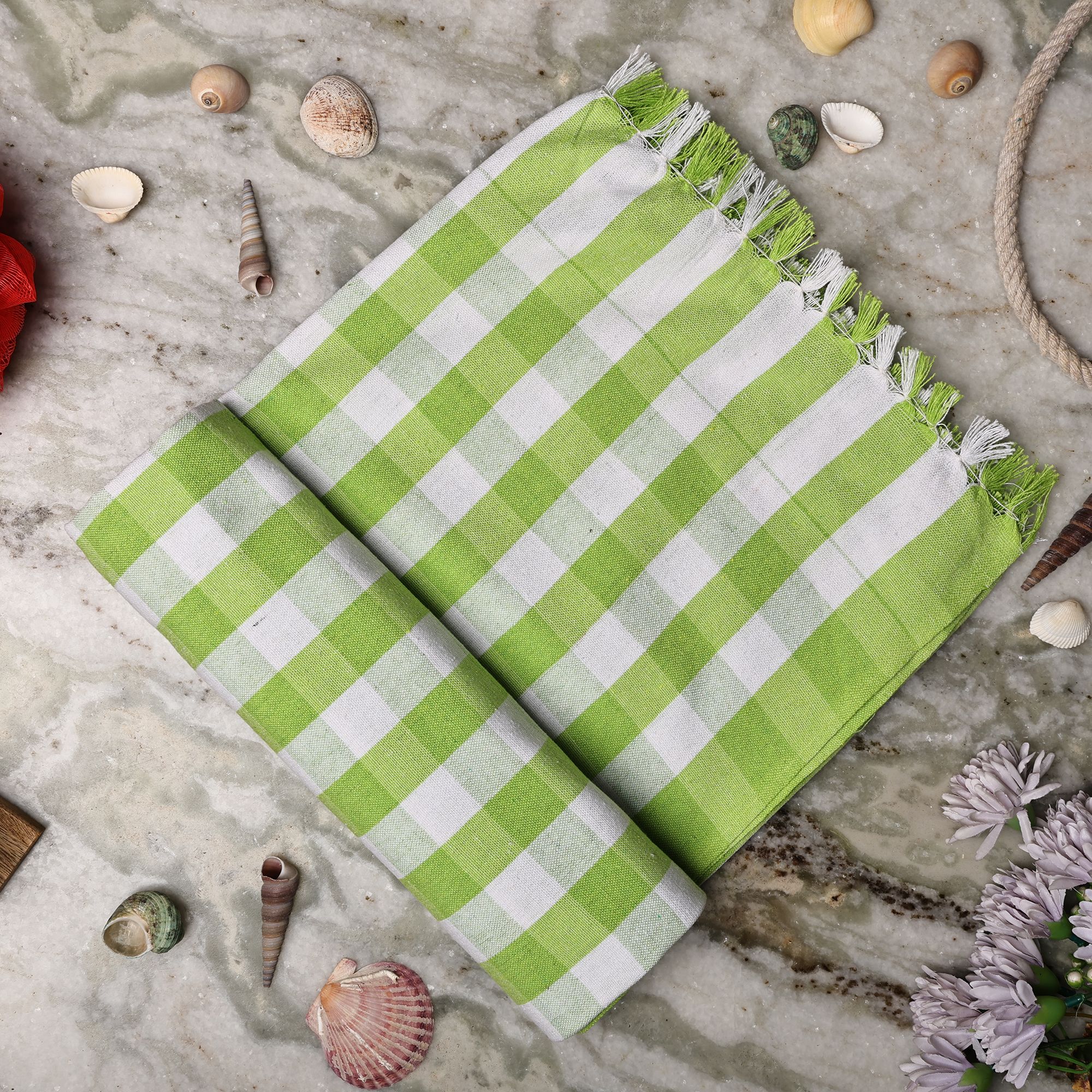 SME Handloom Cotton Bath Towels 250 GSM Durable, Comfort Bath Towel for Men and Women Towels for Bath Large Size Combo Pack of 2 (Green)