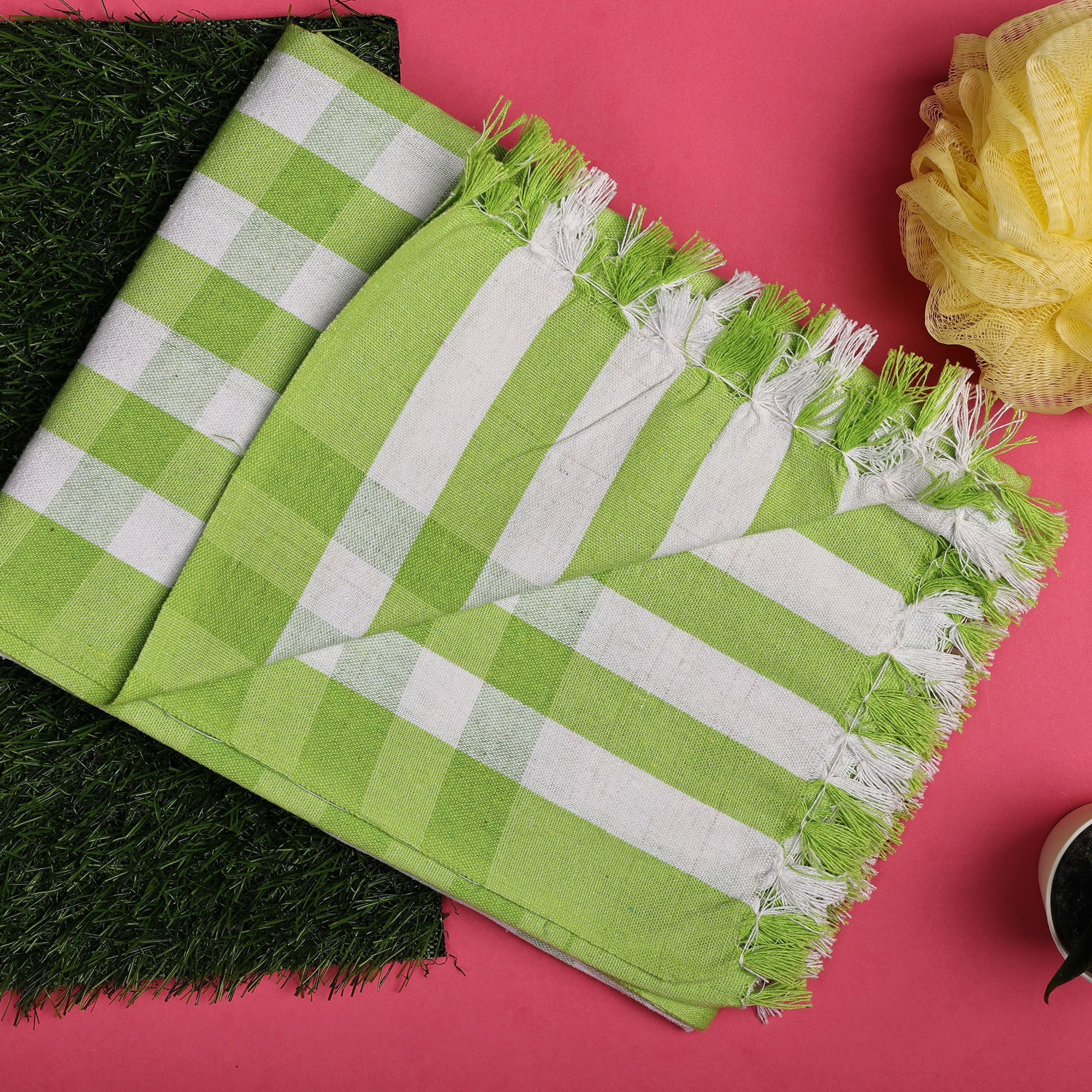 SME Handloom Cotton Bath Towels 250 GSM Durable, Comfort Bath Towel for Men and Women Towels for Bath Large Size Combo Pack of 2 (Green)