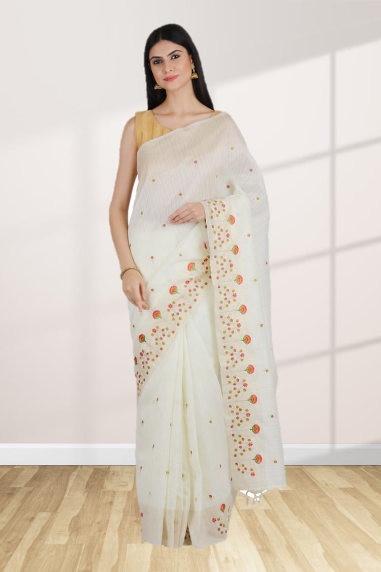 Off-White Tussar Silk Saree