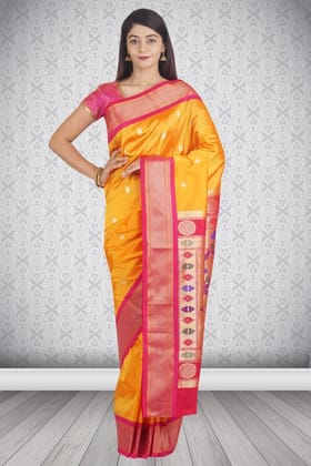 Yellow Semi Silk Paithani Saree
