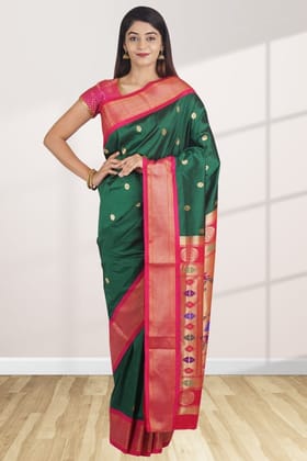 Deep Green Semi Silk Paithani Saree