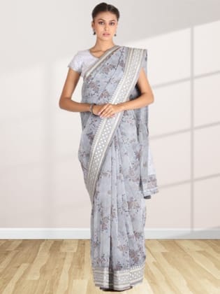 Grey Organza Floral Saree