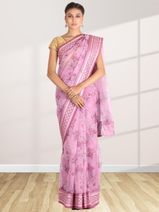 Lavender Organza Floral Saree