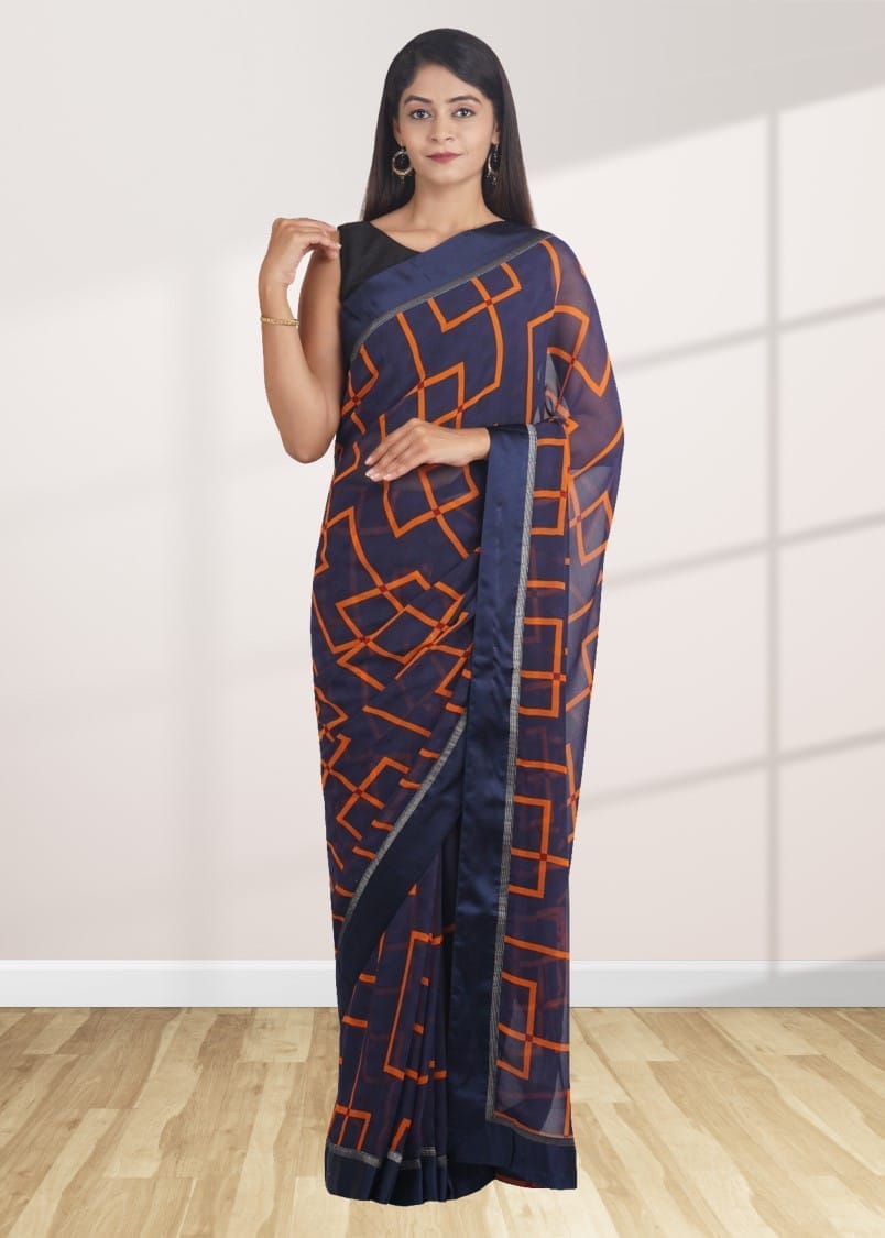 Navy Blue Georgette Saree