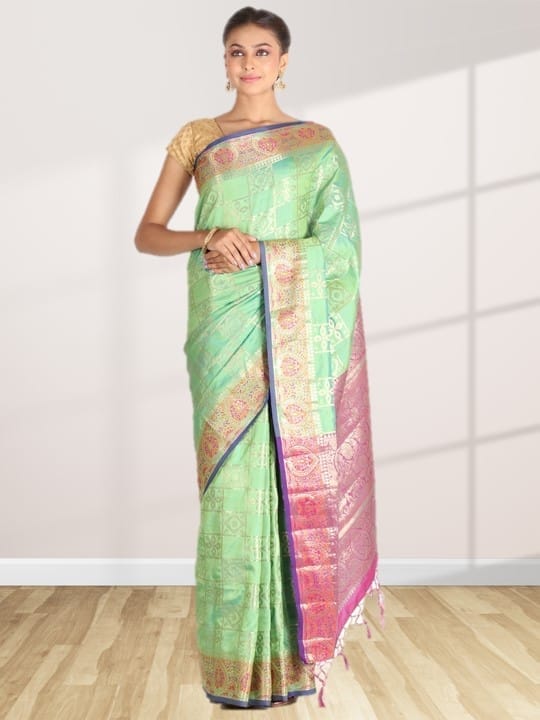 Green semi Silk Banarasi Saree
