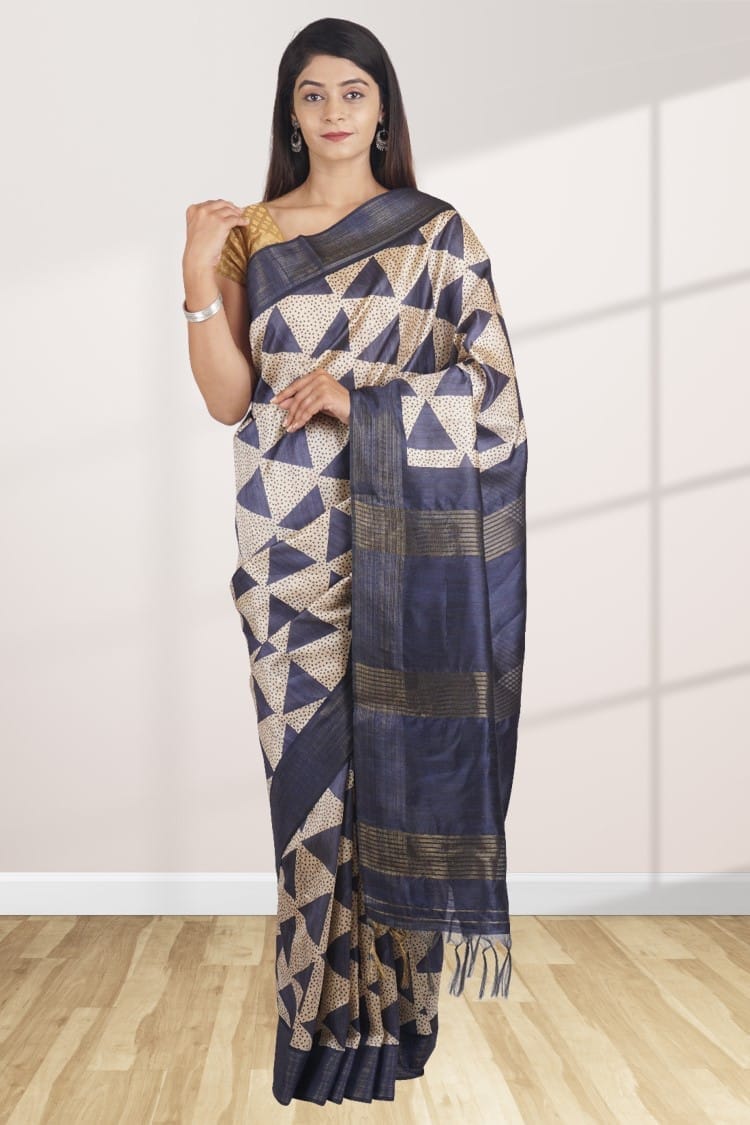 Oxford Blue Khadi Silk Saree