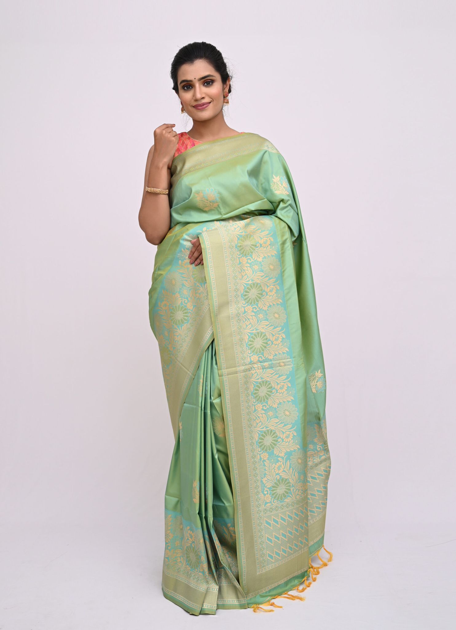 Alluring Sea Green Uppada Soft Silk Saree With Modish Design and Flawless Work
