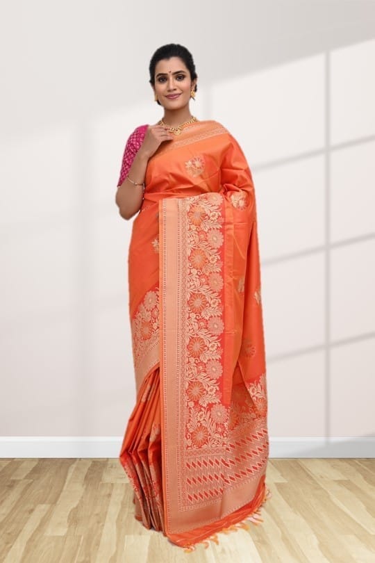 Orange Uppada Soft Silk Saree With Modish Design