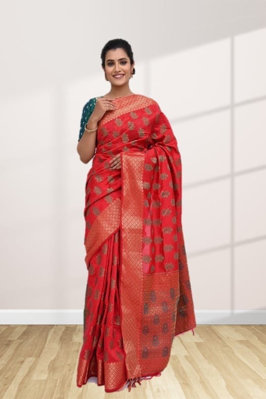 Red Semi Silk Saree With Modish Design