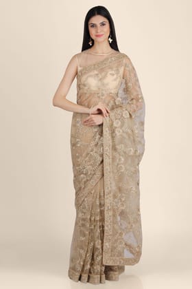 Gorgeous Golden Net Embroidery Saree